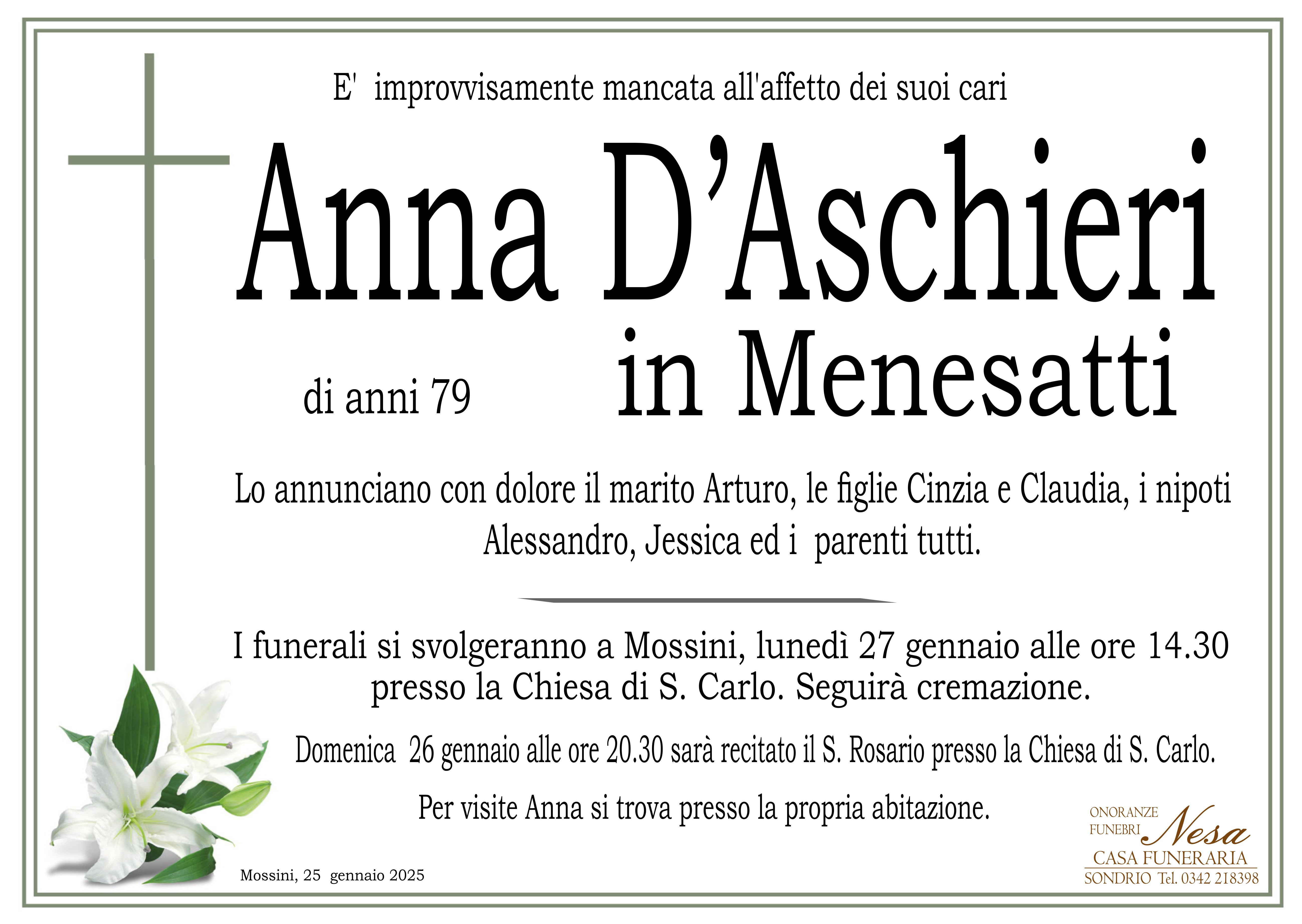 Necrologio Anna D'Aschieri in Menesatti